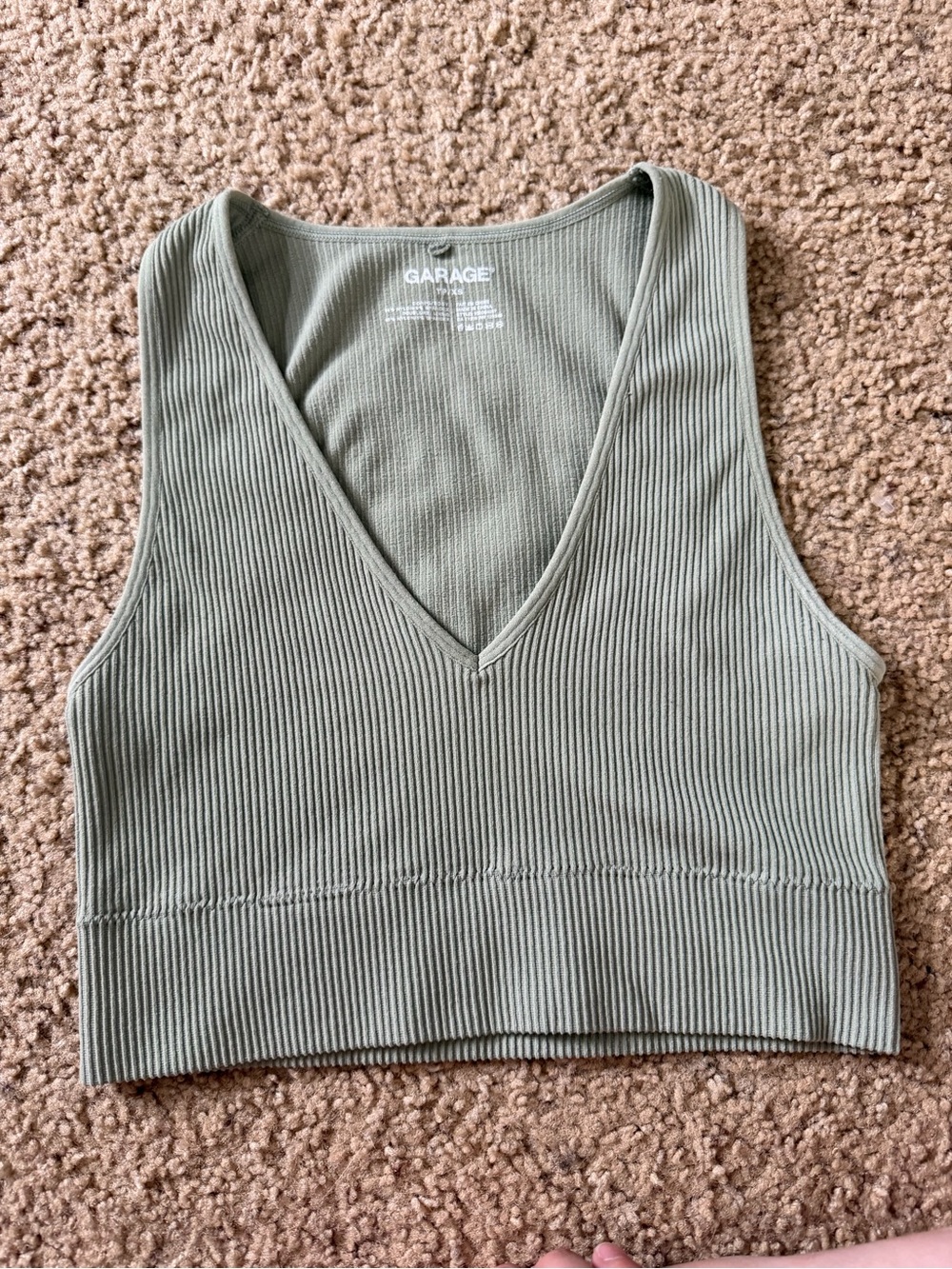 Garage Olive Ribbed V-Neck Crop Tank